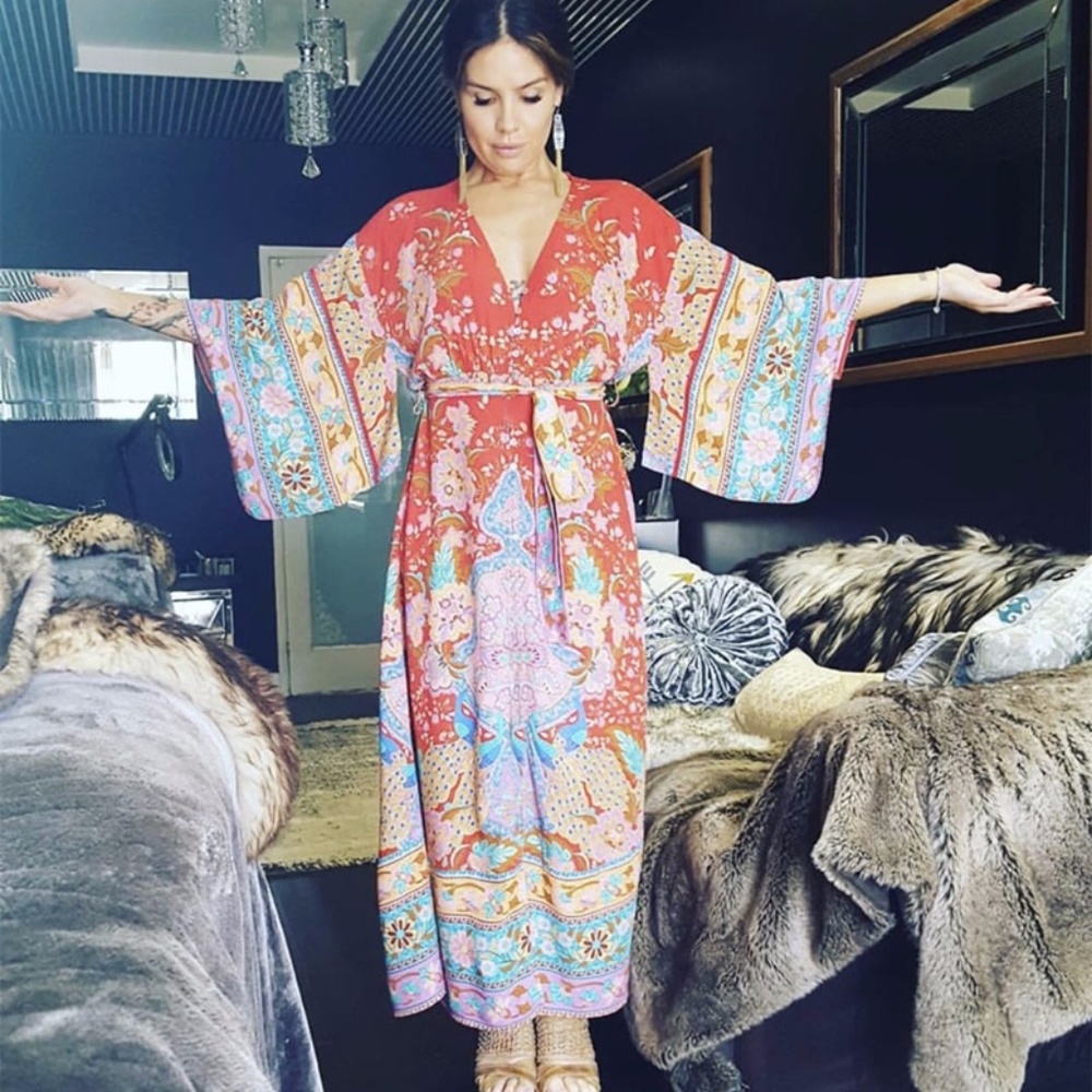 Boho gypsy wide sleeve red midi dress cover up - Picture 5 of 11